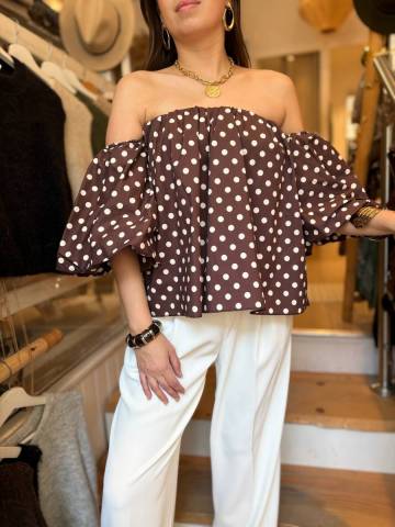 Top Bardot - Marron  pois