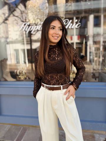 Top en dentelle - Chocolat 