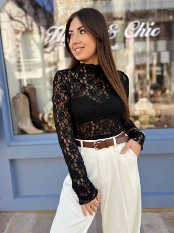 Top en dentelle - Noir